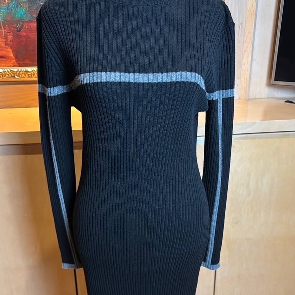 NWOT Black Ribbed Knit Dress with Grey Accents - Picture 4 of 10